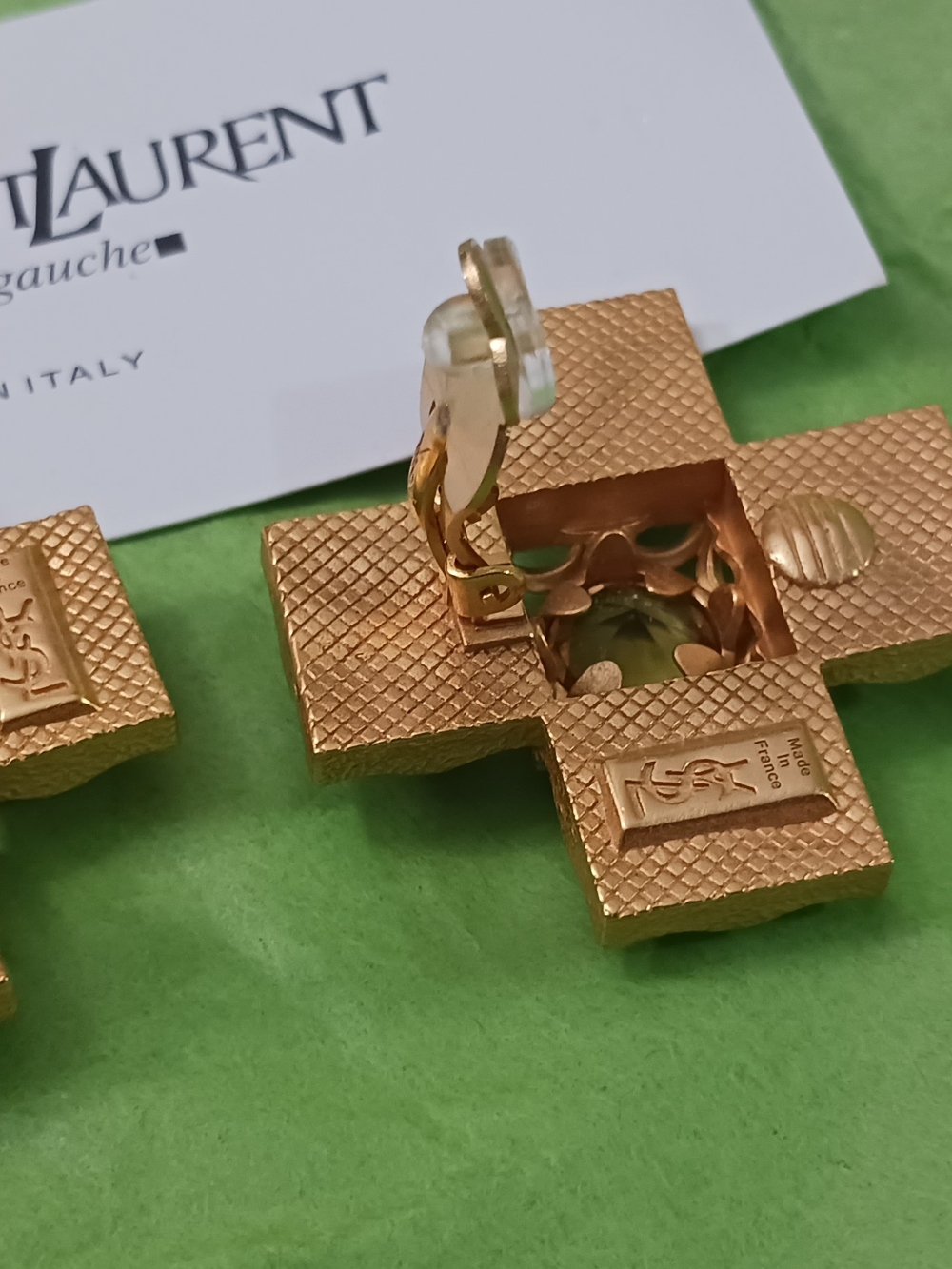 Red and Gold Statement Cross Earrings by Saint Laurent Clip Ons Made In FRANCE - Picture 13 of 13